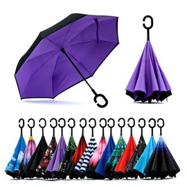 SIEPASA Spar. Saa Double Layer Inverted Umbrella with C-Shaped Handle, Anti-UV Waterproof Windproof Straight Umbrella for Car Rain Outdoor Use
