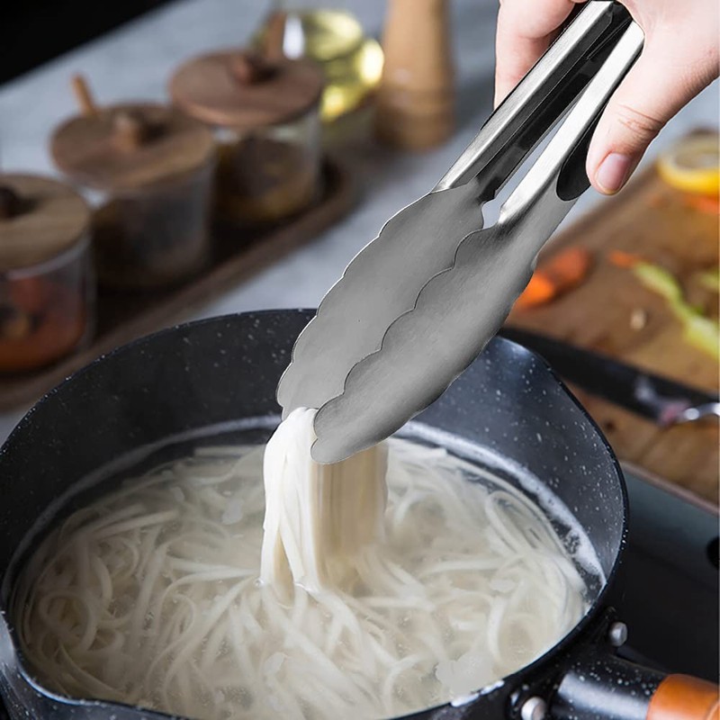 HINMAY Small Stainless Steel Serving Tongs 7-Inch Mini Food Tongs,