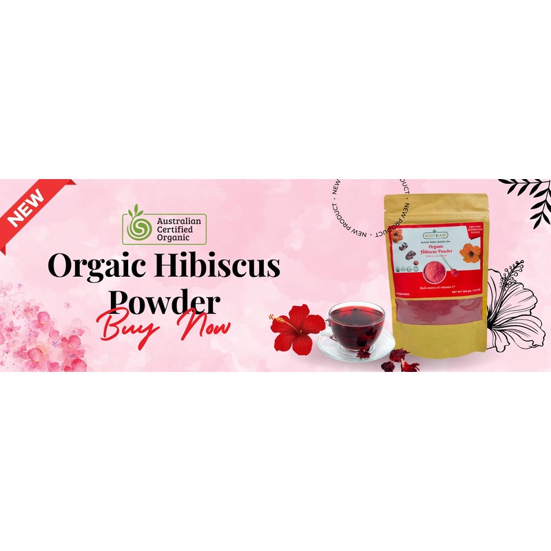 Organic Hibiscus Powder 100g by Root2Leaf Organic
