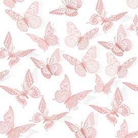 SAOROPEB SAOROPEB 3D Butterfly Wall Decor 48 Pcs 4 Styles 3 Sizes, Pink Butterfly Birthday Decorations Pink Room Decor Butterfly Party Decorations Cake Decorations, Removable Wall Stickers (Pink)