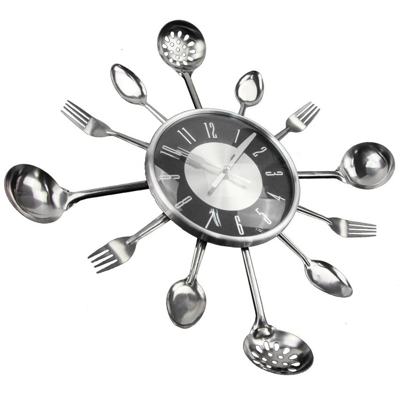 Timelike Wall Clock, 18" Metal Kitchen Cutlery Utensil Spoon Fork