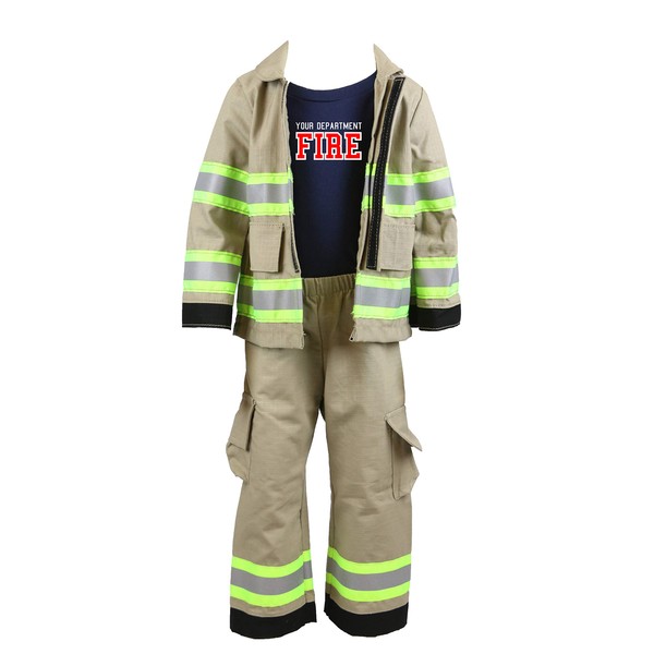 Fully Involved Stitching Firefighter Personalized Tan 3-Piece Toddler Outfit (5/6)