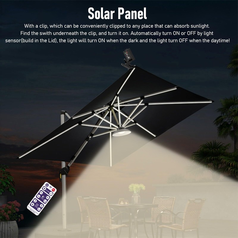 Solar Umbrella Lights, 104 LEDs Waterproof Timed Solar Patio Lights