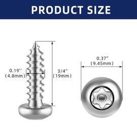 #10 x 3/4" Stainless Steel Button Head Torx Sheet Metal Screws Security Silver Screws Anti-Theft Tamper Proof with Bit T25 50 PCS