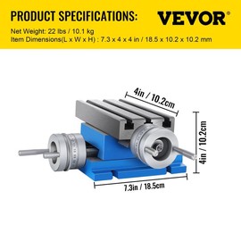 VEVOR Milling Working Table 17.7 X 6.7 Inch, Compound Milling Machine Work Table 2 Axis 4 Ways Move, Multifunction Milling Working Table Heavy-duty Structure,for Milling and Drilling Machine - Workbench Size:: 7.3 x 4 inch