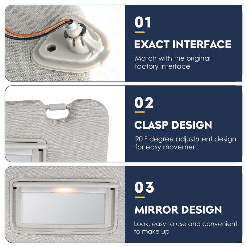 2Pcs Driver & Passenger Side Sun Visor with Light Fit