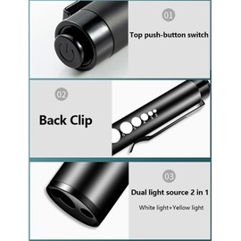 ALONEFIRE P32 Pen Flashlight Bright White+Yellow Dual Light Source USB C Rechargeable Mini Pocket Flashlight with Clip, Built-in Rechargeable Battery for Every Day Carry, Inspection, Emergency