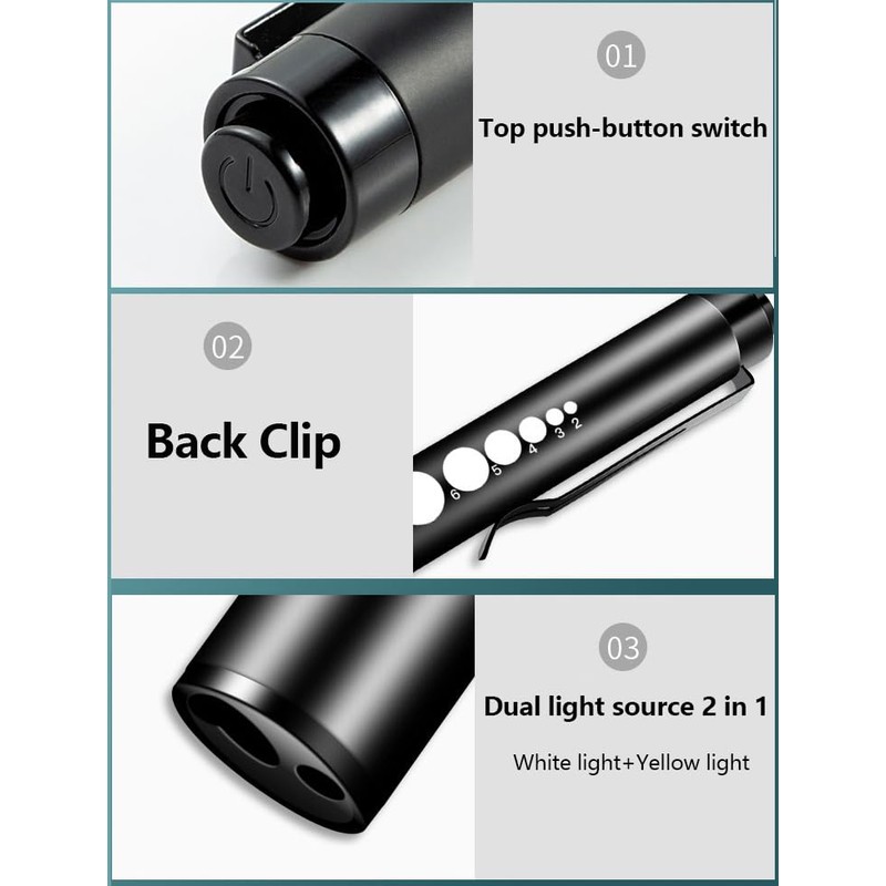 ALONEFIRE P32 Pen Flashlight Bright White+Yellow Dual Light Source USB