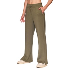 RBX Active Women's Sweatpants Lightweight Luxe Athleisure Fabric Wide Leg Pants with Pockets, Yoga Pants with Bungee Cord Waistband Olive S