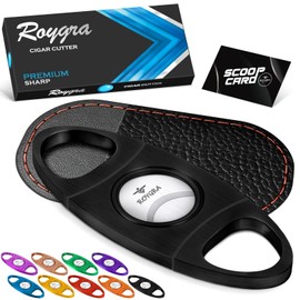 roygra Cigar Cutter with Leather Protector, Stainless Steel Double Blade Guillotine (Black)