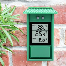 FISHTEC ® Outdoor Digital Thermometer Garden Wall Mounting House - Thermometer Maximum/Minimum Values - Easy to Fix - Instant Reading - IPX2 - For Garden, Greenhouse - 13 x 8 cm - Green