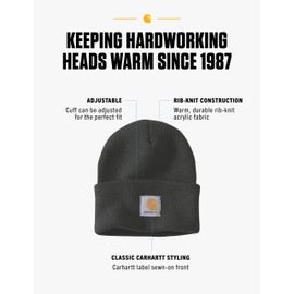 Carhartt Mens Knit Cuffed Beanie Hat, Black, One Size US