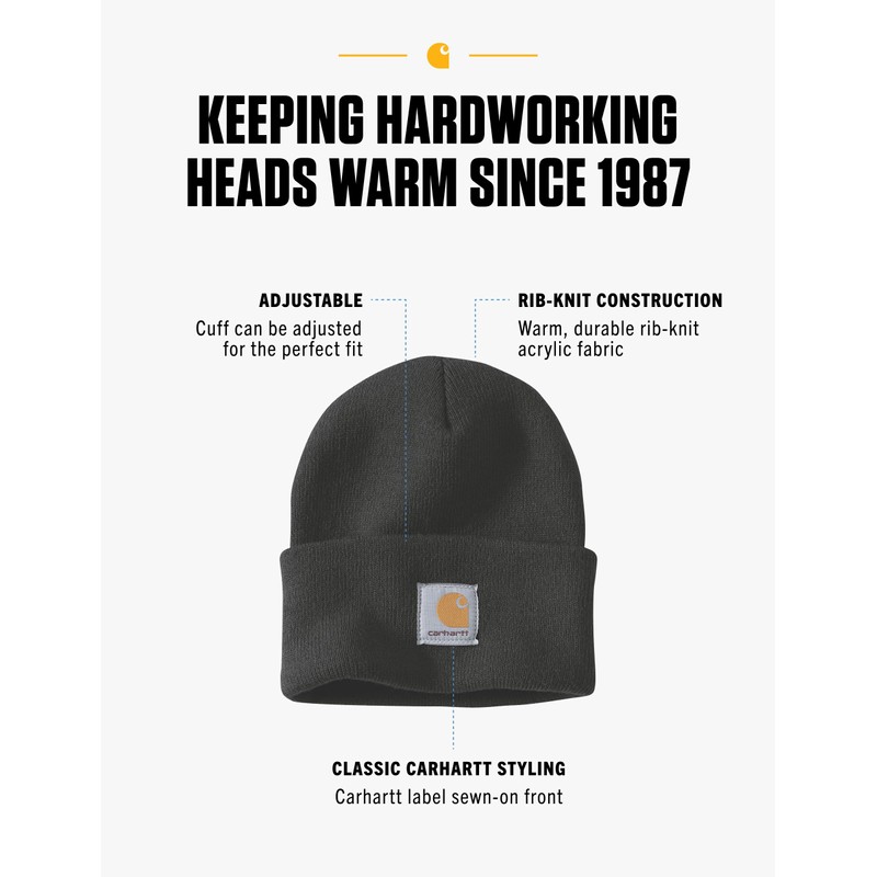 Carhartt Mens Knit Cuffed Beanie Hat, Black, One Size US