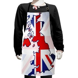 Ambesonne Union Jack Apron, Faded United Kingdom Flag and Country Map Composition Nations, Small Apron Bib with Adjustable Ties for Baking Painting, Small Size, Violet Blue Red White