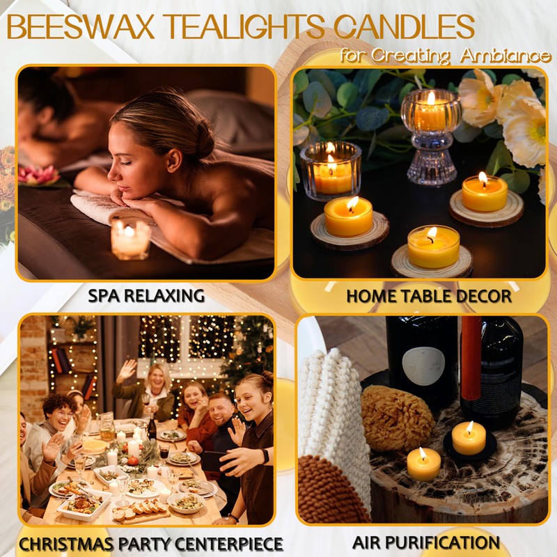 96 Packs Beeswax Tealight Candles, 100% Pure Beeswax Tea Candles