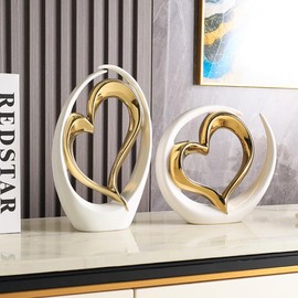 JXCBXJ Heart ceramic statue,Home Decoration Art Statue,Modern Abstract Art Ceramic Statue,for Dining Room Living Room Office Tv Stand Centerpiece