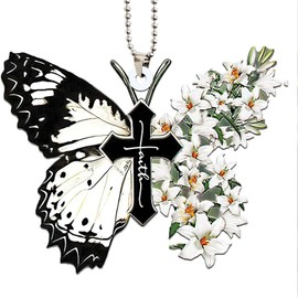 Twpribarn Butterfly Hanging Ornament, Charm Home Decoration Keepsake, Car Accessories Pendant for Rear View Mirror, Christmas Festival Pendant for Men Women (White)