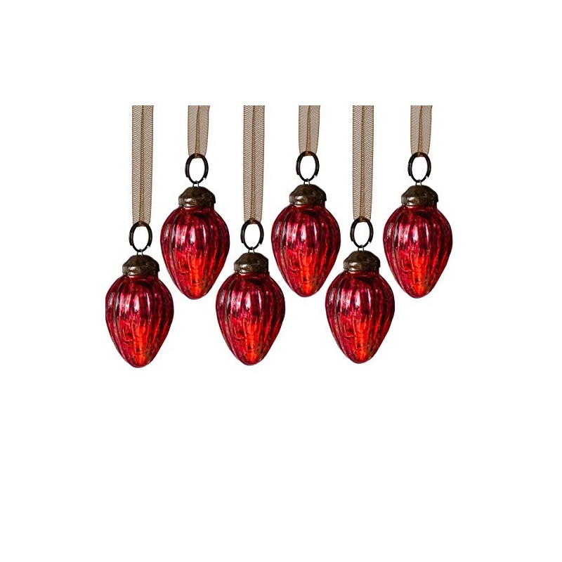 Aurora Christmas Set of 6 Pinecone Christmas Baubles, Red, 1"