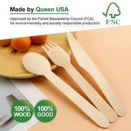 ANGLE-Disposable Wooden Forks, Spoons, Knives Set,Wood Cutlery,Eco Friendly,100% Compostable (300 Mix (100 Forks, 100 Spoons, 100 Knives))