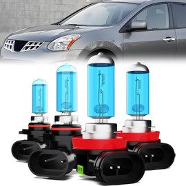 LECCIBUB Headlight Bulbs Fit For Nissan Rogue 2008-2014, 9005 High Beam + H11 Low Beam Halogen Light Bulbs, 5500K White, Plug and Play, 4 Bulbs
