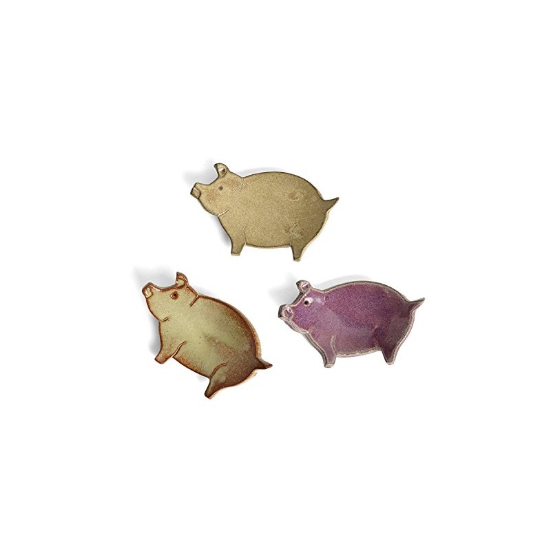 MudWorks Pottery Pig Tea Bag Holder Trinket Plates, Set of