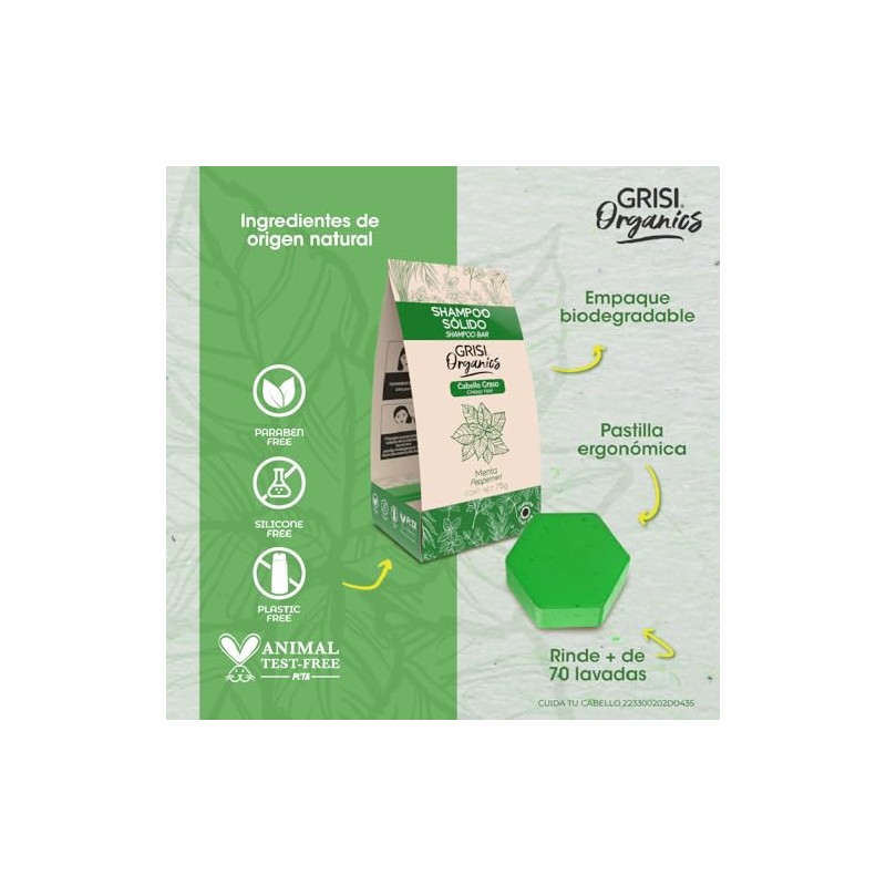 Shampoo Sólido con Menta para Cabello Graso, 75gr