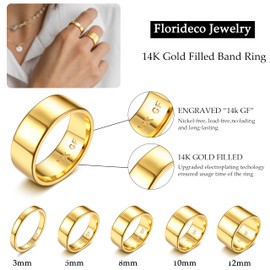 Florideco 8MM 14K Gold Filled Ring Gold Band Thick Pinky Thumb Ring Gold Stacking Stackable Wedding Band Ring for Women Men Non Tarnish Size 7
