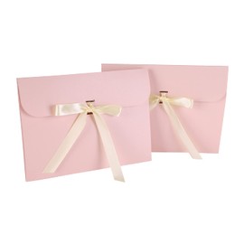 10Pcs Flat Gift Envelopes Voucher Present Box Cardboard with Ribbon Pink Textured Rectangle Gift Boxes for Vouchers Cards Christmas Birthday Wedding Invites Letters Accessories 24×18.5×0.8cm