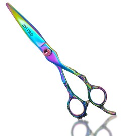 JIM PRO Professional Quality 440C Japanese Barber Scissor - Hair Cutting Scissors, 7 Inch Professional Japanese Stainless Steel Barber Hair Scissors, for Both Salon and Home Use (RAINBOW-440C)