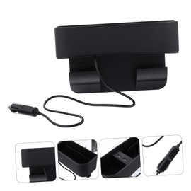 GRIRIW 1Pc Car Seat Organizer with USB Charging Ports Leather Gap Filler Storage Box for Drinks Small Items Practical Auto Accessory for Car Interior Black with Black Trim