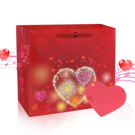 DTESL Lights Fireworks and Cheering Musical Gift Bag Valentine's Day Gift Bag - Designed for Valentine's Day, weddings and anniversaries，Music Bags for Wife, husbands, men and women-10" x 8.8" x 4"
