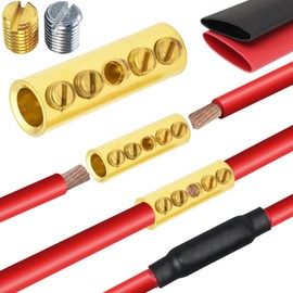 8 Gauge Wire Butt Connectors 10 PCS Brass Mechanical Butt Splice Connectors Kit 8 AWG Mechanical Repair Splice Kit Splice Screw Sleeves 10 PCS Mechanical Splices & 3:1 Heat Shrink Tubes