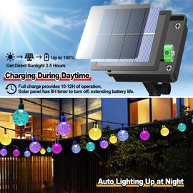 60LED 6M/20FT Solar Lights Outdoor Garden - 8 Modes & 8H Timer Solar String Lights Outside Waterproof for Garden, Patio, Yard, Camping, Wedding(Multi-Color)