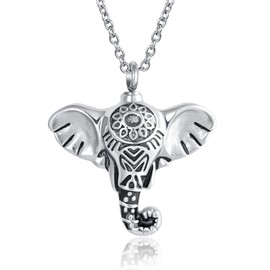 OutstandLong Elephant Cremation Jewelry Urn Necklace for Ashes Holder Keepsake Memorial Animal Stainless Steel Pendant for Women Mens