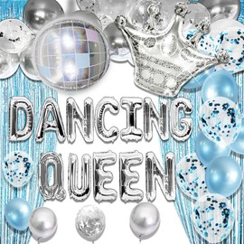 LaVenty Dancing Queen Balloons Dancing Queen Birthday Party Decoration Sliver Blue Birthday Decoration Mamma Mia Party Supplies