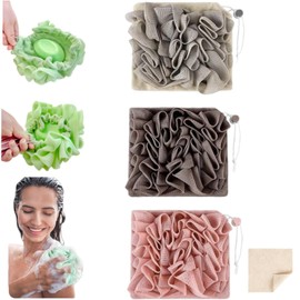 Washcloth Loofah Combo 2-in-1 Loufee Wash Cloth That Holds Bar Soap-Exfoliation Mesh Shower Ball for Body Wash&Smooth Skin+Free Loofah Dish Towel