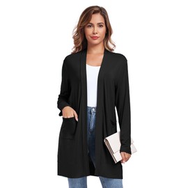 TownCat Womens Lightweight Cardigan with Pocket, Long Sleeve Open Front Casual Loose Cardigan for Women (Black, M)