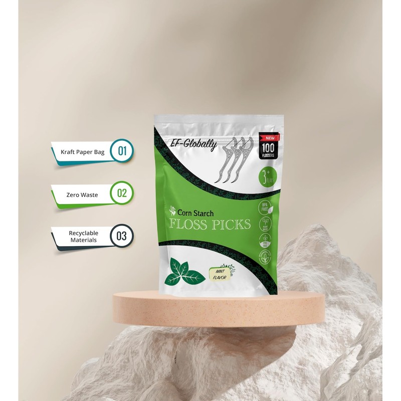 EF-Globally - Dental Floss Picks - (100 Count) - Plant