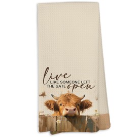 KTYHD Live Like Someone Left The Gate Open Cow Kitchen Towels, Rustic Farmhouse Cow Dish Towels for Kitchen, Cottagecore Animal Decorative Hand Towels for Bathroom Kitchen, Cow Gifts for Cow Lovers