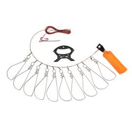 Live Fish Lock with Foam Float Stick Steel Wire Fishing Lock Buckle Fish Stringer Kit for Outdoor Fishing 10 Buckles