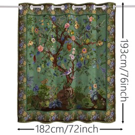 No Hook Boho Floral Hookless Bohemian Colorful Bright Polyester Fabric Cloth Shower Curtain for Bathroom Decor Decoration Style 76" H x 72w