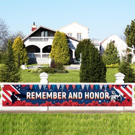 Yard Lawn Memorial Decoration, Remember and Honor Banner Red White Blue Independence Decor 4th of July Ornaments for Patriotic Home Party Decorations