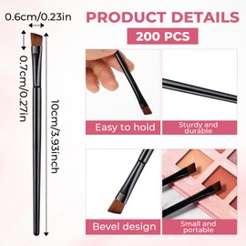 200 Pieces Disposable Angled Eyebrow Eyeliner Brushes Bulk, Flat Tapered Eye Shadow Applicator Sticks Disposable Makeup Brushes,Salon Beauty Cosmetic Make up Tool Esthetician Supplies