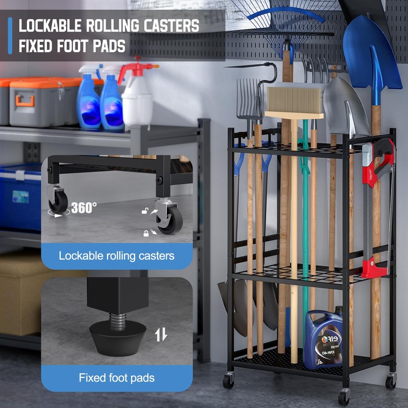 DAOUTIME Garden Organizer With Wheels, Yard Tower Rack for Garage