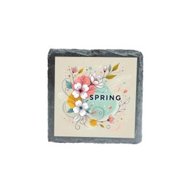 Spring Floral Slate Coaster with Vibrant Flowers and Artistic Design for Home Decor (slco-kf25-1513)