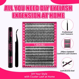 DIY Wimpern Extensions Set,280 Stücke Individuelle Cluster Lashes,Cluster Wimpern Natürlich mit Wimpernkleber und Siegel,7 Tage Halt Wimpernverlängerung Kit mit Applikator(40D+50D, D-9-16mm)