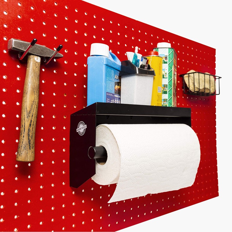 Pegboard Paper Towel Holder with Shelf, Peg Board Accessory Kit