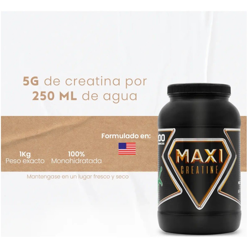 Creatina Monohidratada En Polvo 1kg Maxi Protein 200servis