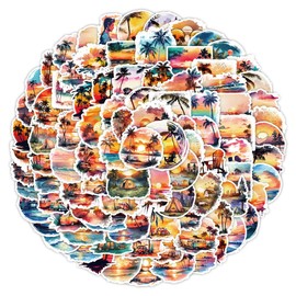 100PCS Sunset Beach Stickers for Laptop,Bumper,Skateboard,Guitar,Scrapbook,Bike,Water Bottle,Helmet,Summer Surf Aesthetic Stickers, Waterproof Vinyl Decals,Gift for Teens Girls Children Adults