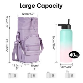 sportsnew Water Bottle Carrier with Shoulder Strap Insulated Water Bottle Holder Sling Bag 1L with Phone Pocket Water Bottle Pouch Sleeve for Walking Hiking, Pure Purple